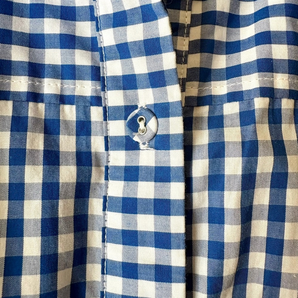Joan Rivers Cotton Poplin Gingham Button Up Tunic Top Size 1X Blue White Pockets - Picture 11 of 12